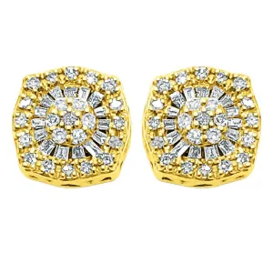 Baguette Circle Cushion Diamond Earrings .38cttw 10K Yellow Gold