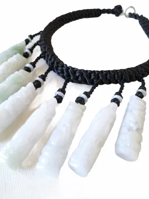 Natural Burmese Jade Carved Cylinder Bead Necklace